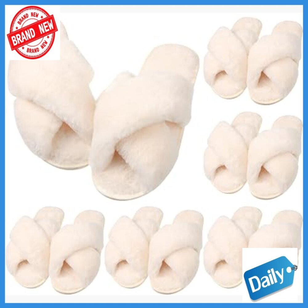 6 Pairs Open Toe Plush Slippers Non-Slip Sole Bridesmaid House Shoes